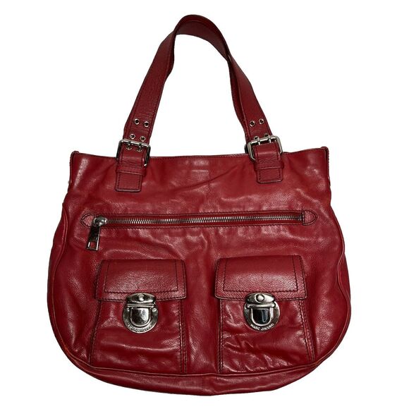 Marc Jacobs Stella Red Leather Handbag Buckles Shoulder Bag Heavy Tote Purse - Picture 1 of 16